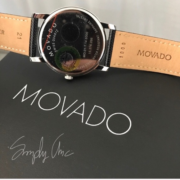 NWT Movado unisex black leather strap watch - Picture 6 of 7